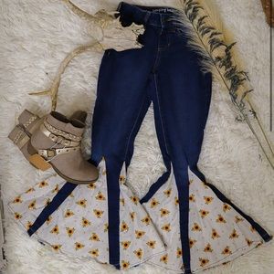 Girl's Sunflower Bell Bottoms Handmade & Upcycled